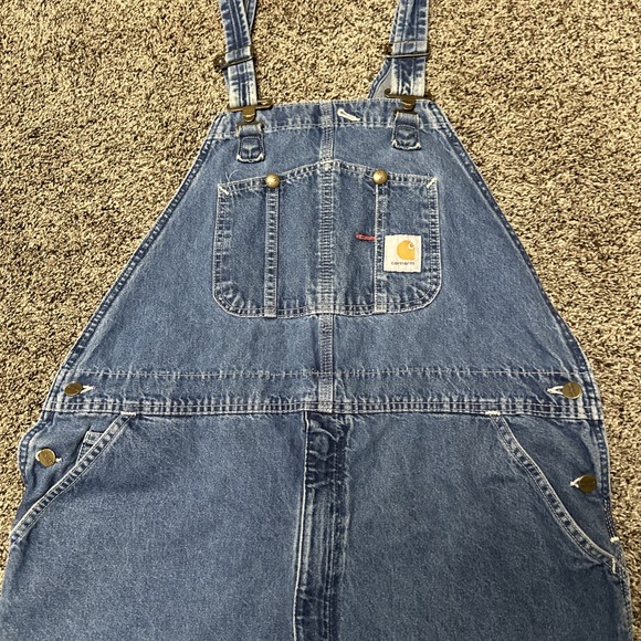Vintage Carhartt Bib Overalls Men's Size 42x30 90s Y2K Medium‎ Wash - Picture 2 of 8
